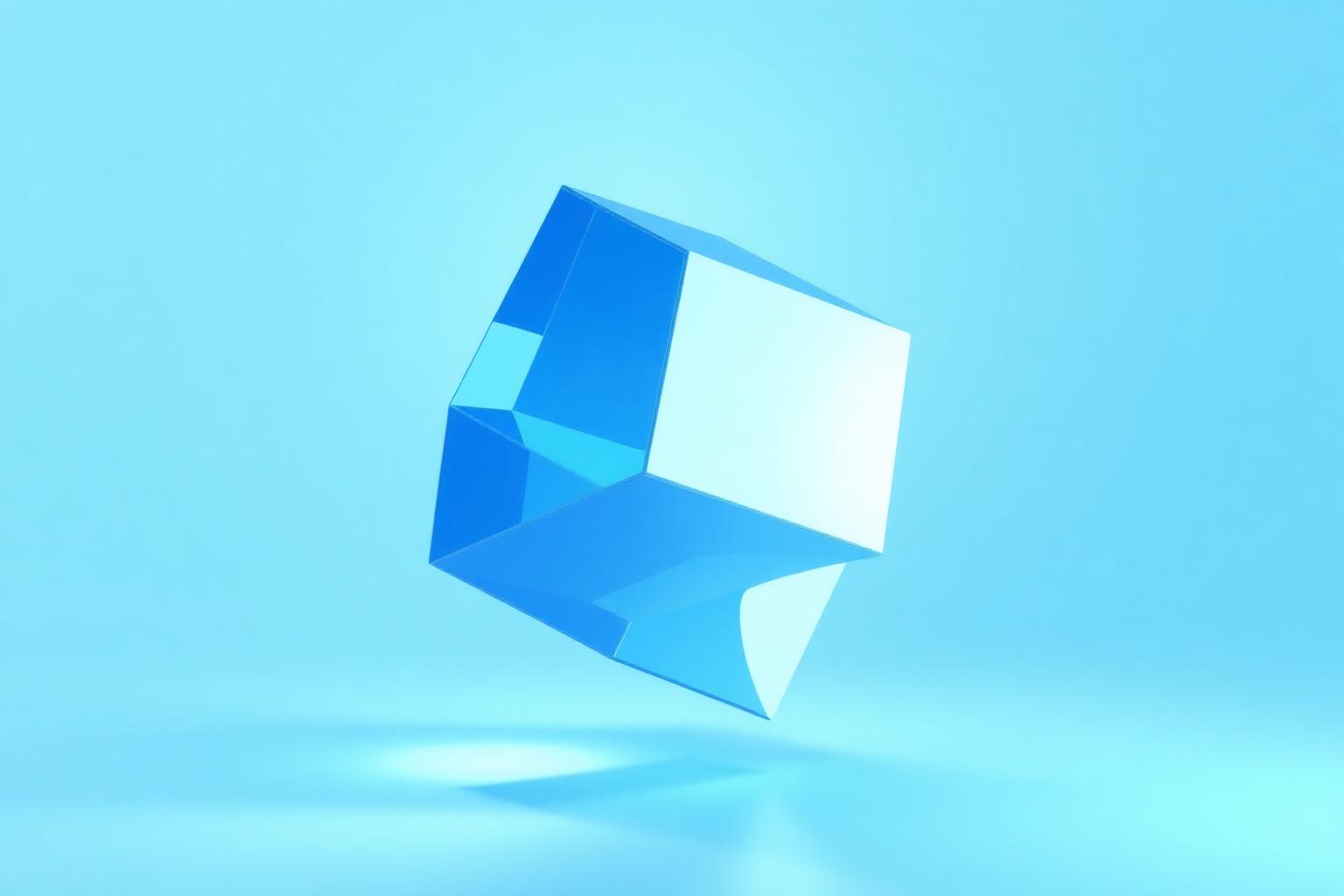 Faceted glass cube rendered in blue light